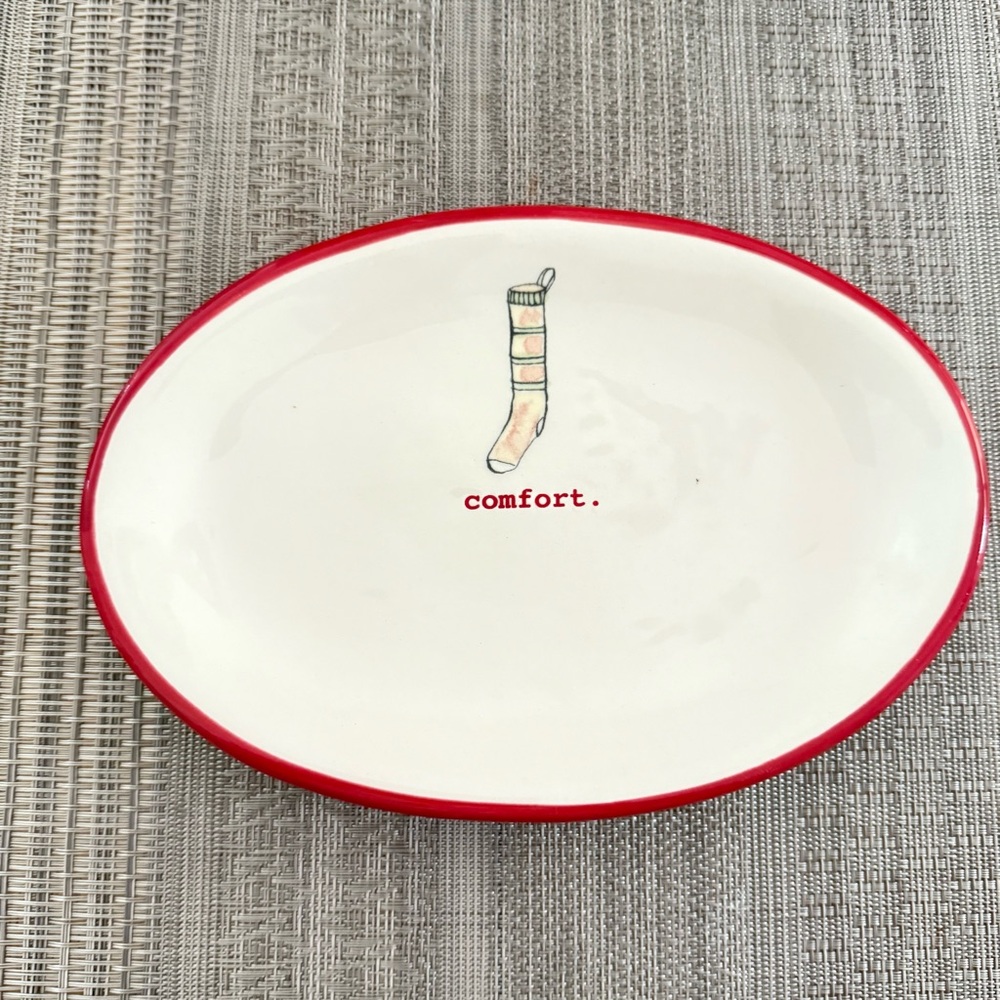 Rae Dunn Comfort‎ White and Red Oval Plate Christmas Holiday Decor